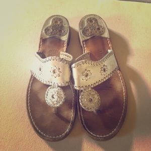 Jack Rogers silver leather flip flops